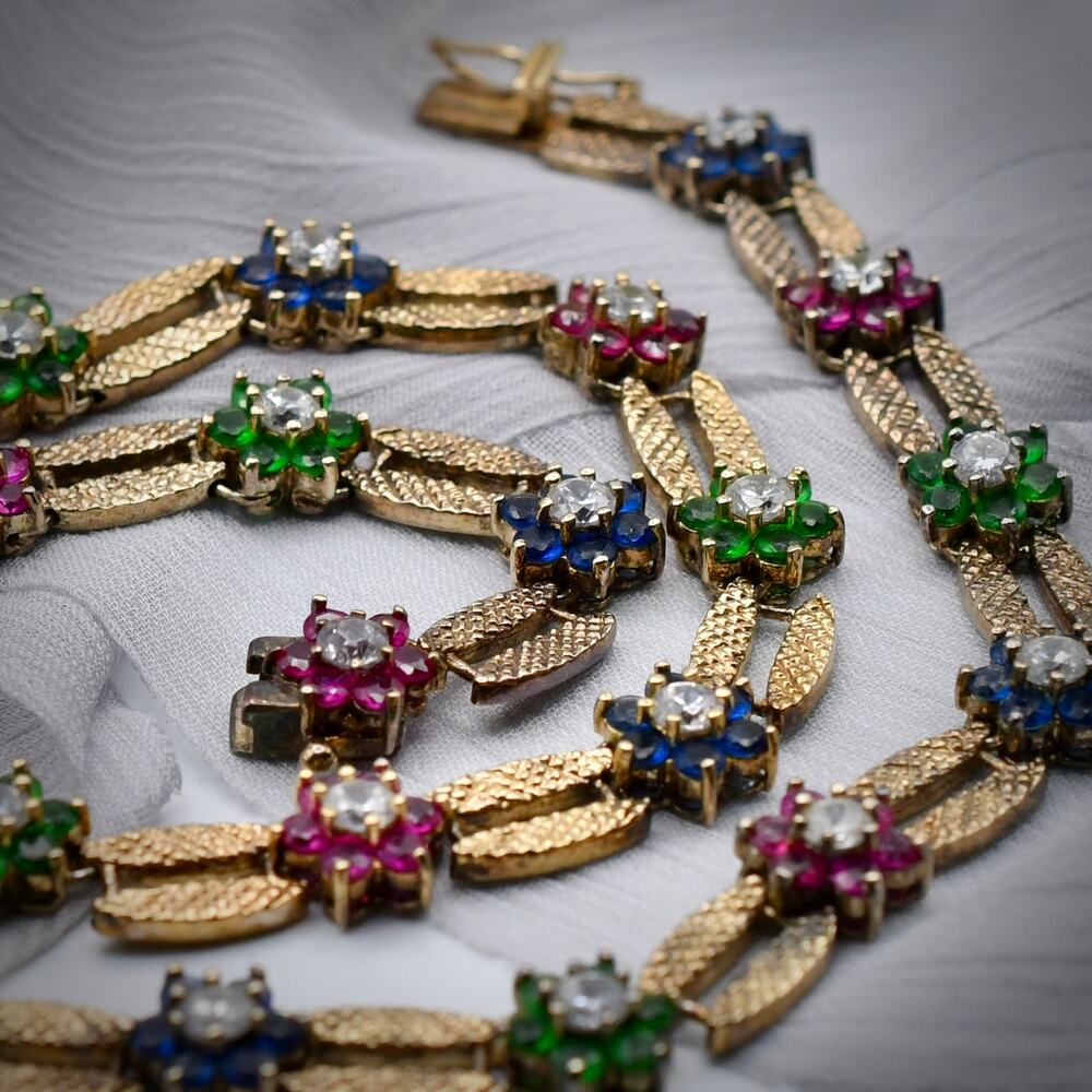 Nat Landau Hyman NLH Vintage Multicolor Flower Cluster Gold Tone Necklace
